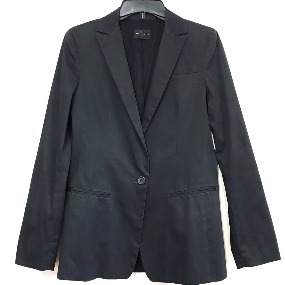 Club Monaco Single Breasted 1 Button Fitted Cotton Spandex office Black blazer